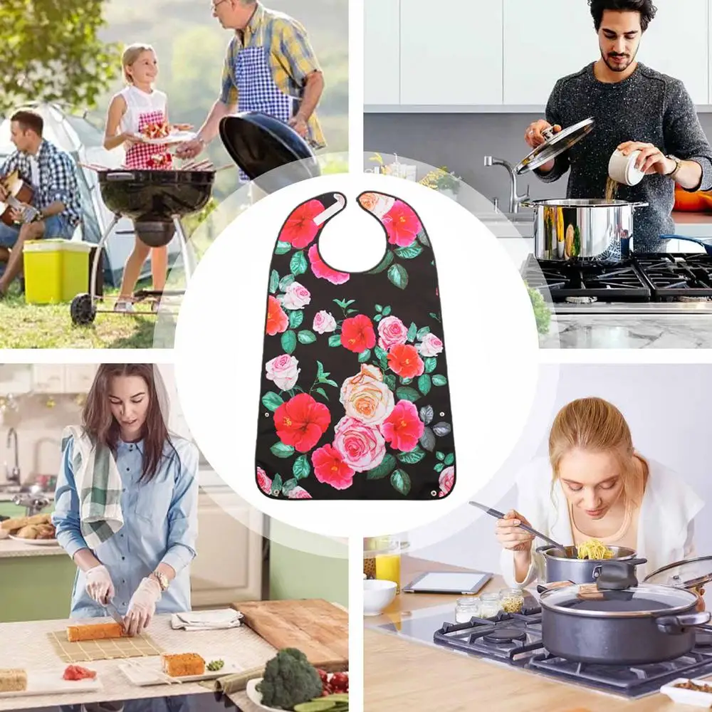 Reuasable Adult Dining Bibs Adjustable Bibs with Crumb Catcher Reusable Clothing Protector Adult Bib for Adult Elderly Disabled