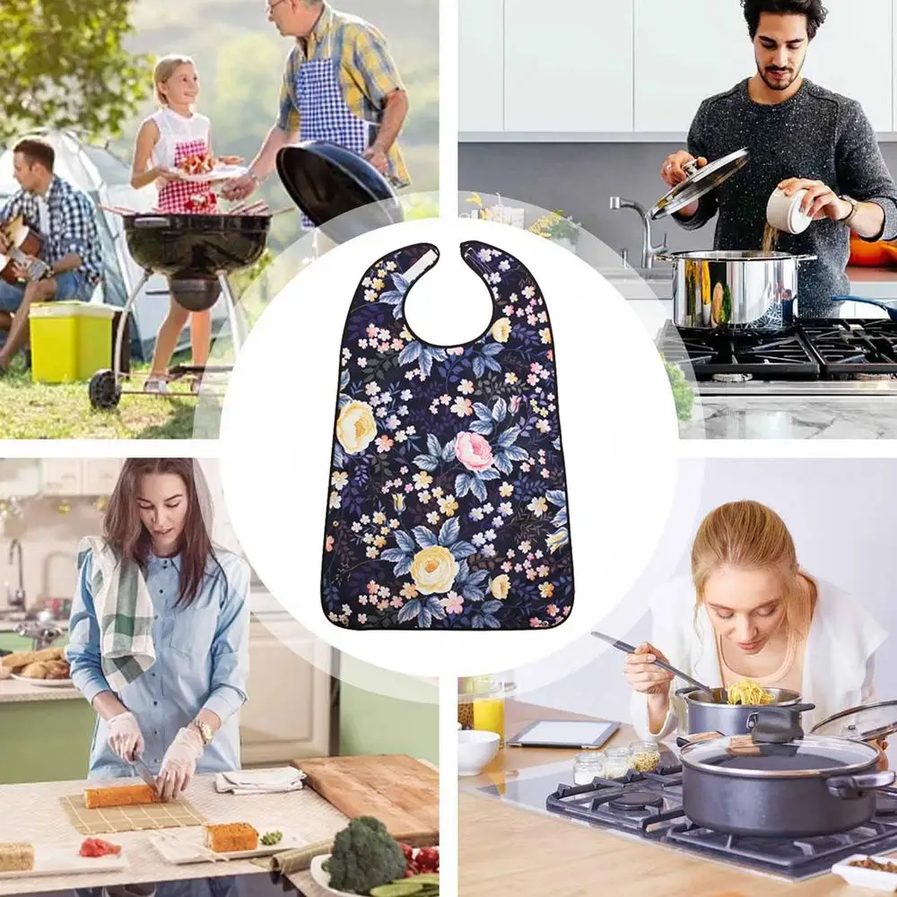 Reuasable Adult Dining Bibs Adjustable Bibs with Crumb Catcher Reusable Clothing Protector Adult Bib for Adult Elderly Disabled
