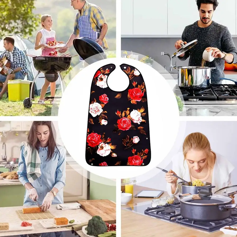 Reuasable Adult Dining Bibs Adjustable Bibs with Crumb Catcher Reusable Clothing Protector Adult Bib for Adult Elderly Disabled