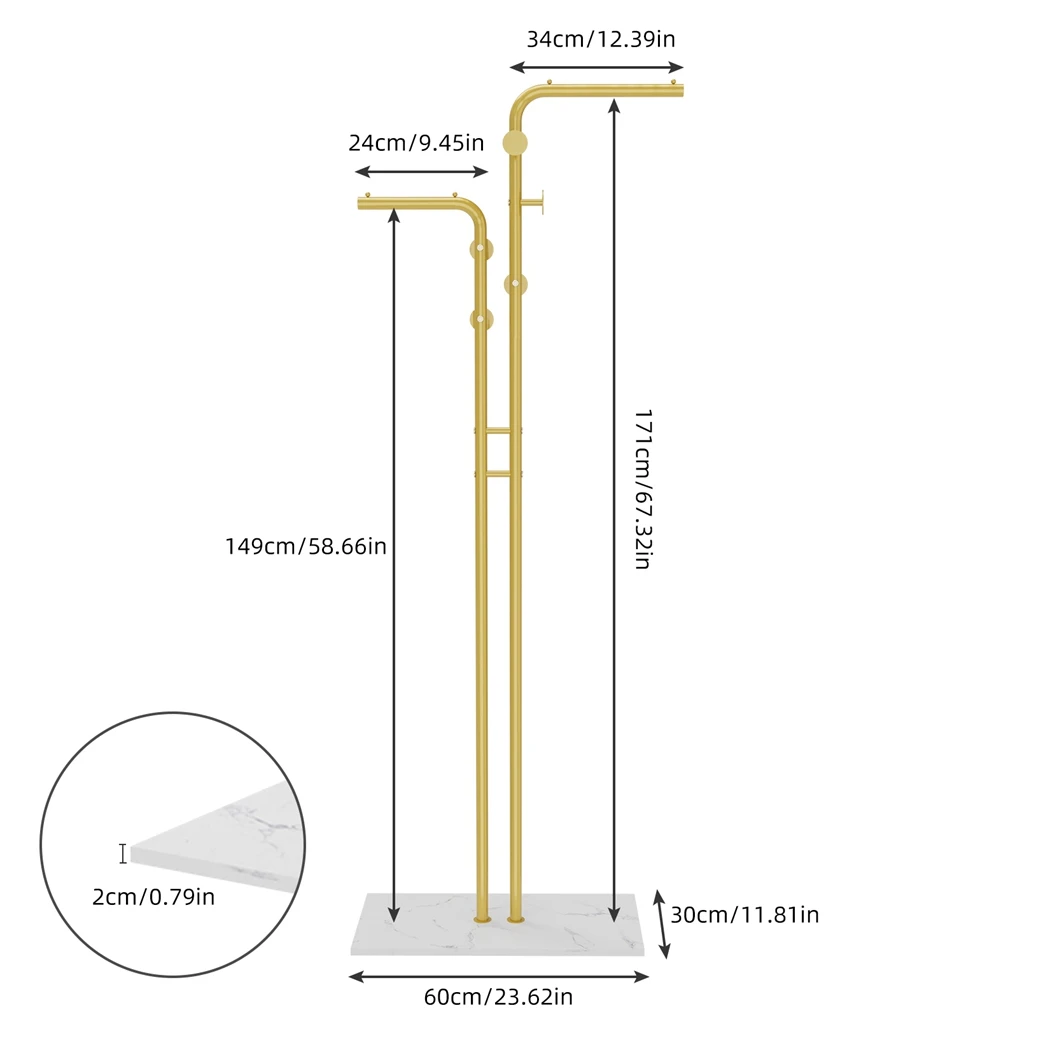Heavy Duty Metal Coat Rack Stand Free Standing Gold Coat Hanger Garment Rack Hat Stand with 5 Hooks and Marble Base
