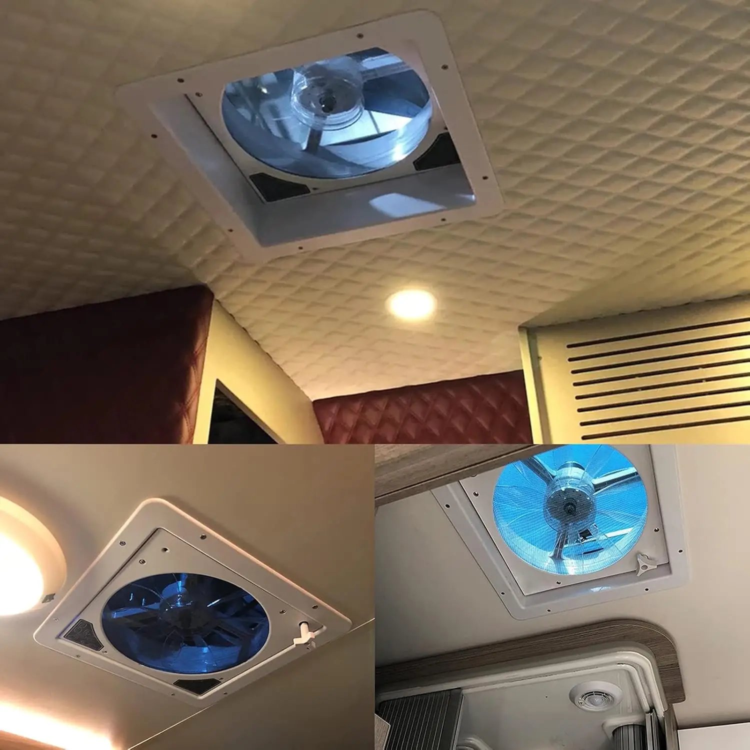 14" Roof Vent Fan Camper Van Motorhome w/ LED Light White RV Caravan Skylight Vent