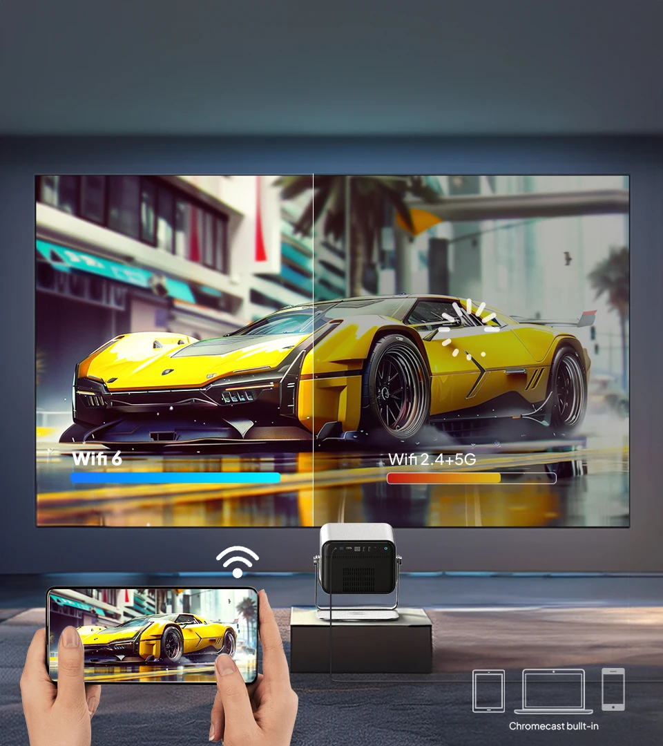 VEVSHAO V80 4K Projector Full HD1080P 2200 Anis Lumens Android 11.0 WiFi 6 Video Home Movie Theater Projectors with Base Stand