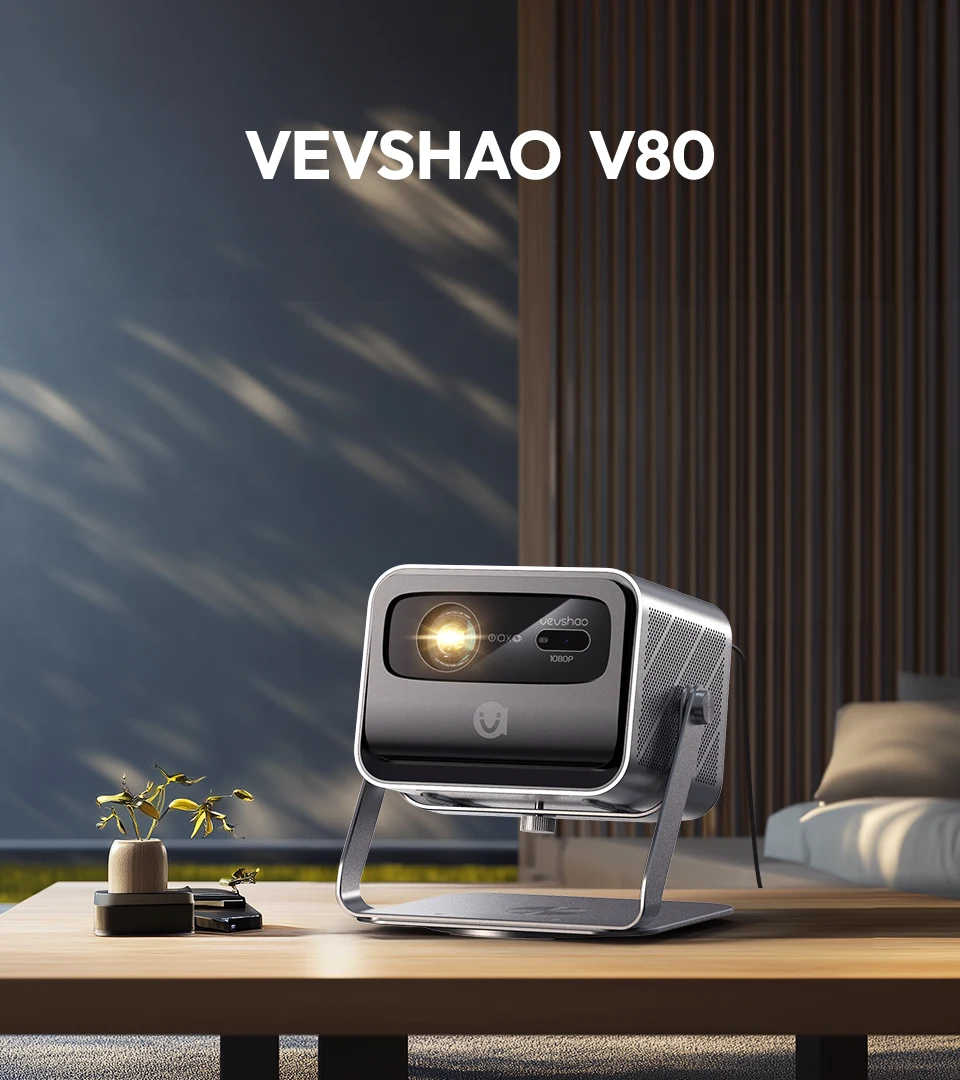 VEVSHAO V80 4K Projector Full HD1080P 2200 Anis Lumens Android 11.0 WiFi 6 Video Home Movie Theater Projectors with Base Stand