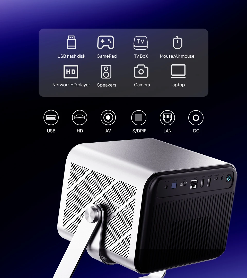 VEVSHAO V80 4K Projector Full HD1080P 2200 Anis Lumens Android 11.0 WiFi 6 Video Home Movie Theater Projectors with Base Stand