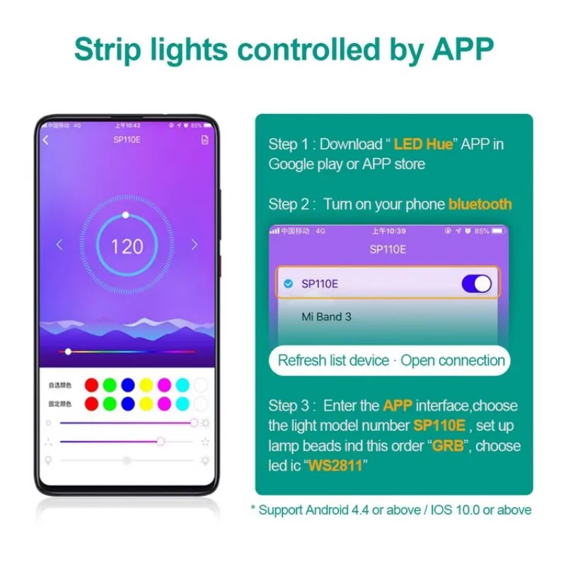 5M 10M DC12V WS2811 RGB LED Strip SP110E Bluetooth APP Controller Pixel Strips Set 5050 SMD 30/60LEDs/m Addressable Full Color