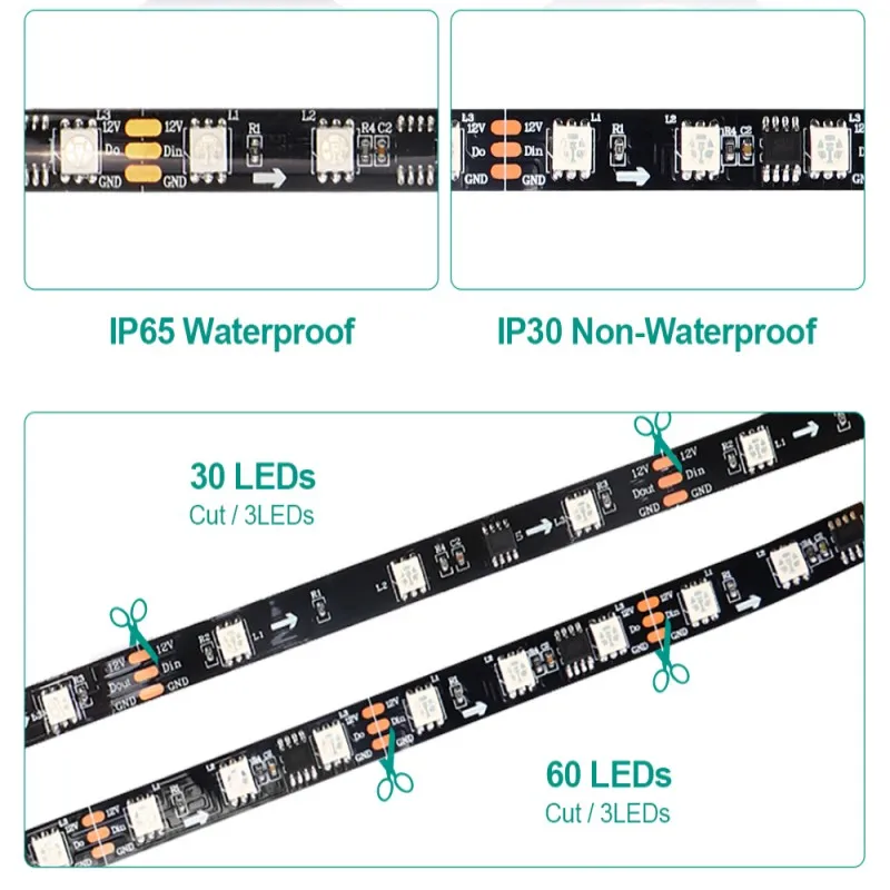 5M 10M DC12V WS2811 RGB LED Strip SP110E Bluetooth APP Controller Pixel Strips Set 5050 SMD 30/60LEDs/m Addressable Full Color
