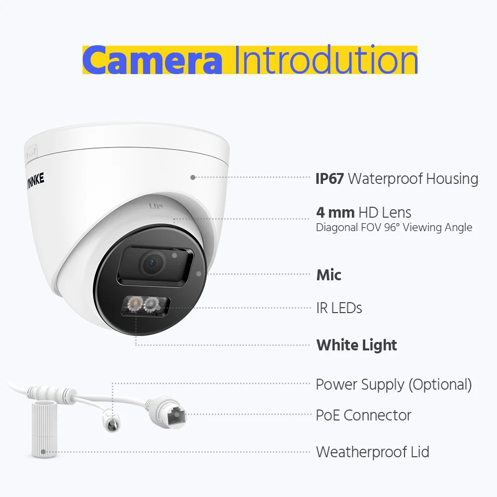 ANNKE 4K 8MP PoE IP Camera Kit H.265+ 8Ch NVR Human/Vehicle Detection IP67 Built-in Mic Motion Detection 2.0 Vision Remote View