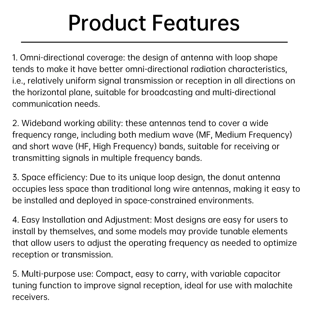 Mini Circle Antenna AM MW/SW Looping Antenna 4MHz-24MHz/500kHz-2000kHz/10k-180MHz Donut Medium Short Wave Antenna for Radio