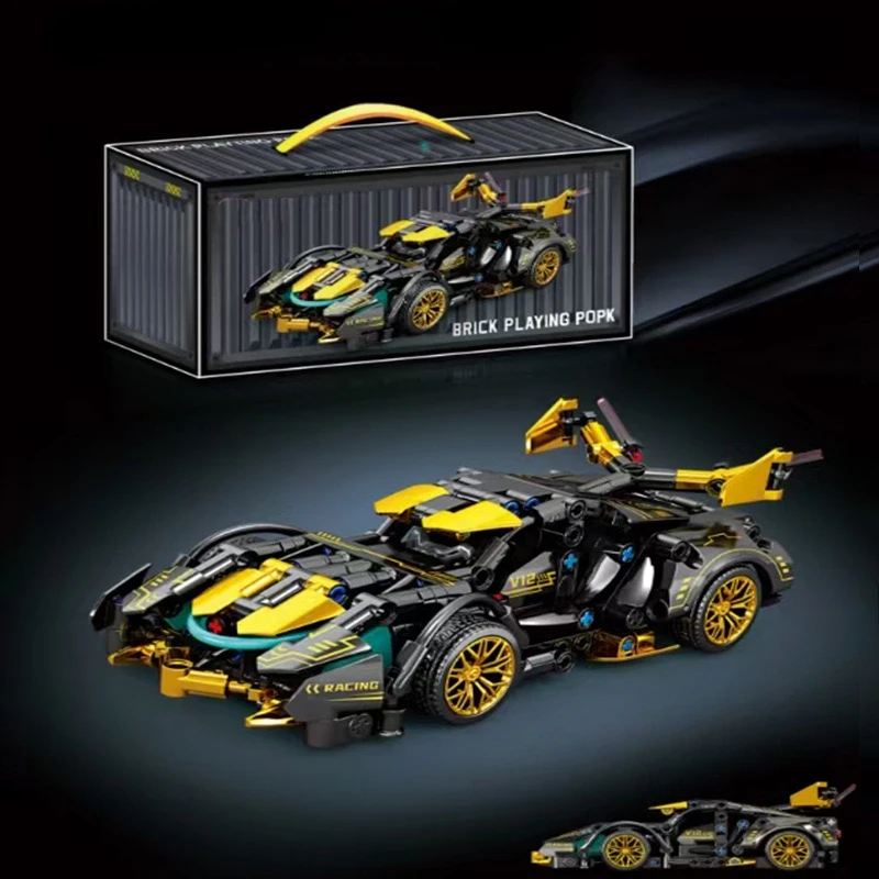 Building Block Racing Car V12 Building Block Car Black and Gold Fine Desktop Wooden Model Car Birthday Gift Gift for boyfriend