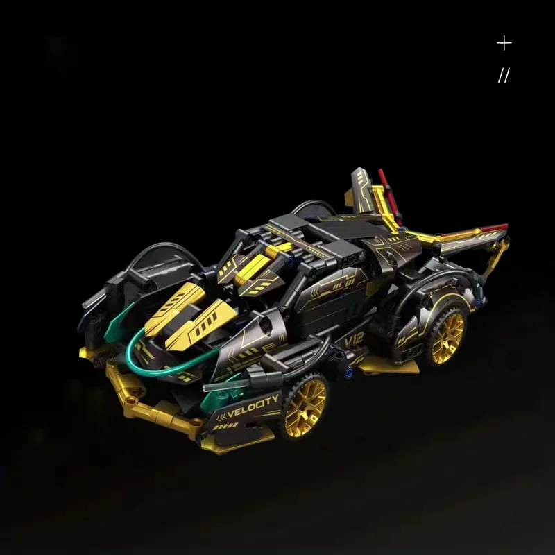 Building Block Racing Car V12 Building Block Car Black and Gold Fine Desktop Wooden Model Car Birthday Gift Gift for boyfriend