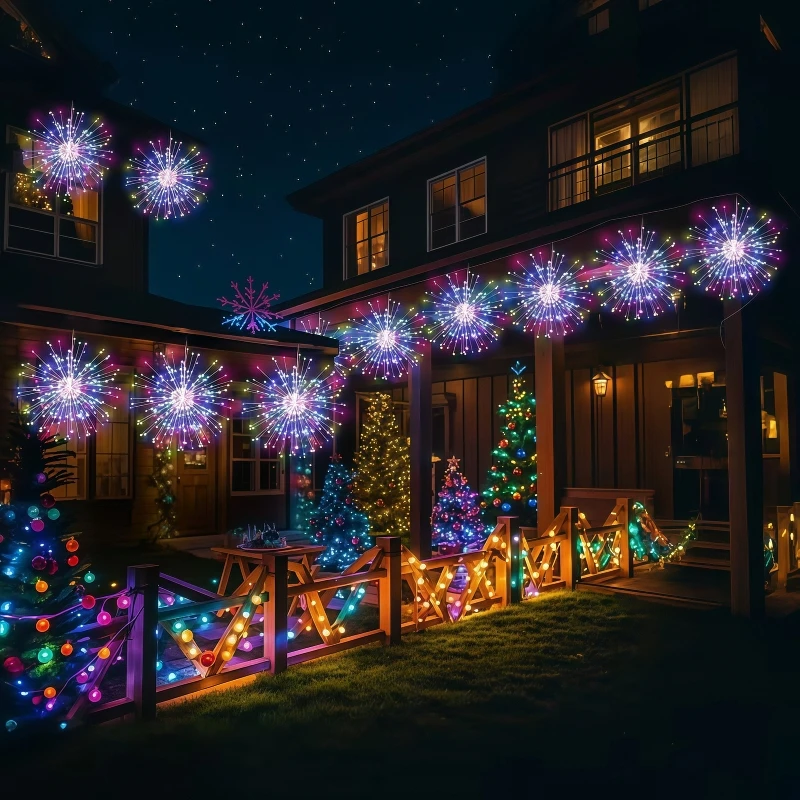 4/5pcs Solar Hanging Firework Lights for Eaves Solar Powered with Light Sensor Control Outdoor Garden Yard Decorative Lights