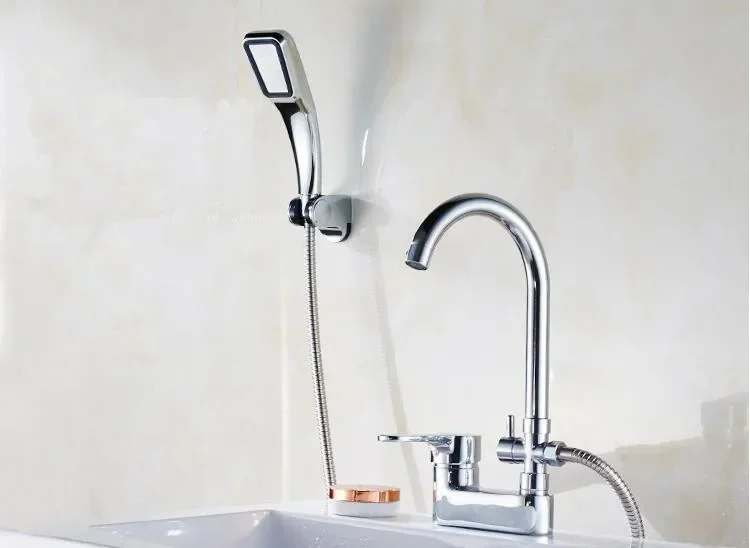 Chrome Basin Shower Faucet Multifunctional Bathroom Mixer Valve Basin Faucets Hot Cold Mixer Valve Single Handle Deck Mounted