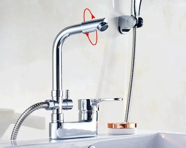 Chrome Basin Shower Faucet Multifunctional Bathroom Mixer Valve Basin Faucets Hot Cold Mixer Valve Single Handle Deck Mounted