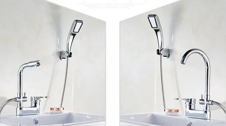 Chrome Basin Shower Faucet Multifunctional Bathroom Mixer Valve Basin Faucets Hot Cold Mixer Valve Single Handle Deck Mounted