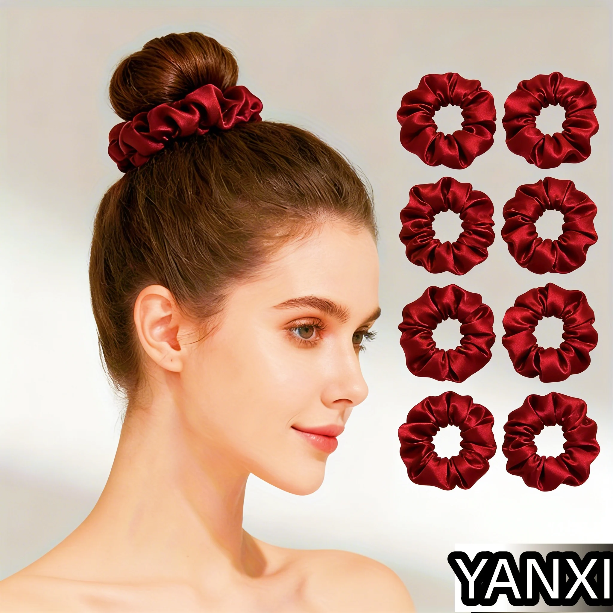 1/60/100/12/24pcs wine red Satin Hair Scrunchies Set For Women Elastic Ties Suitable Ponytail Casual Accessories Headwear Cute