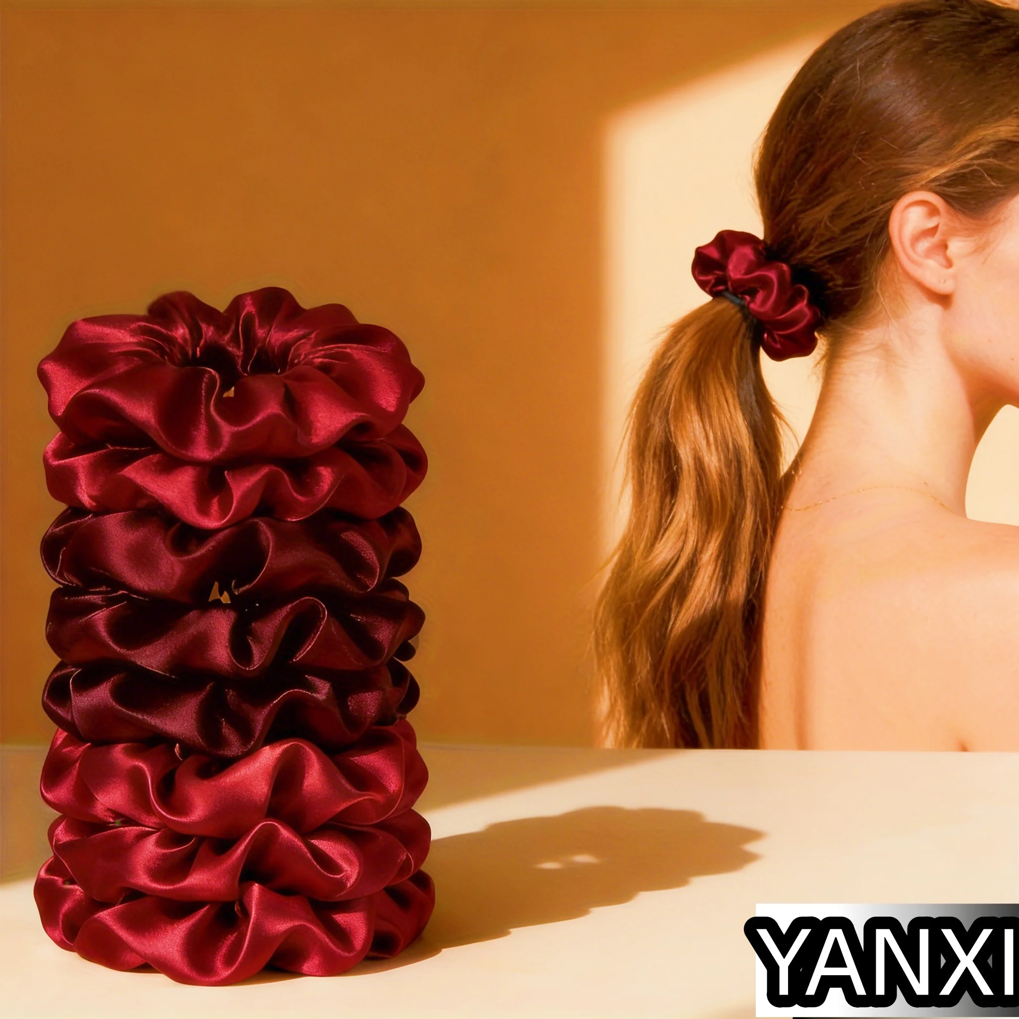 1/60/100/12/24pcs wine red Satin Hair Scrunchies Set For Women Elastic Ties Suitable Ponytail Casual Accessories Headwear Cute