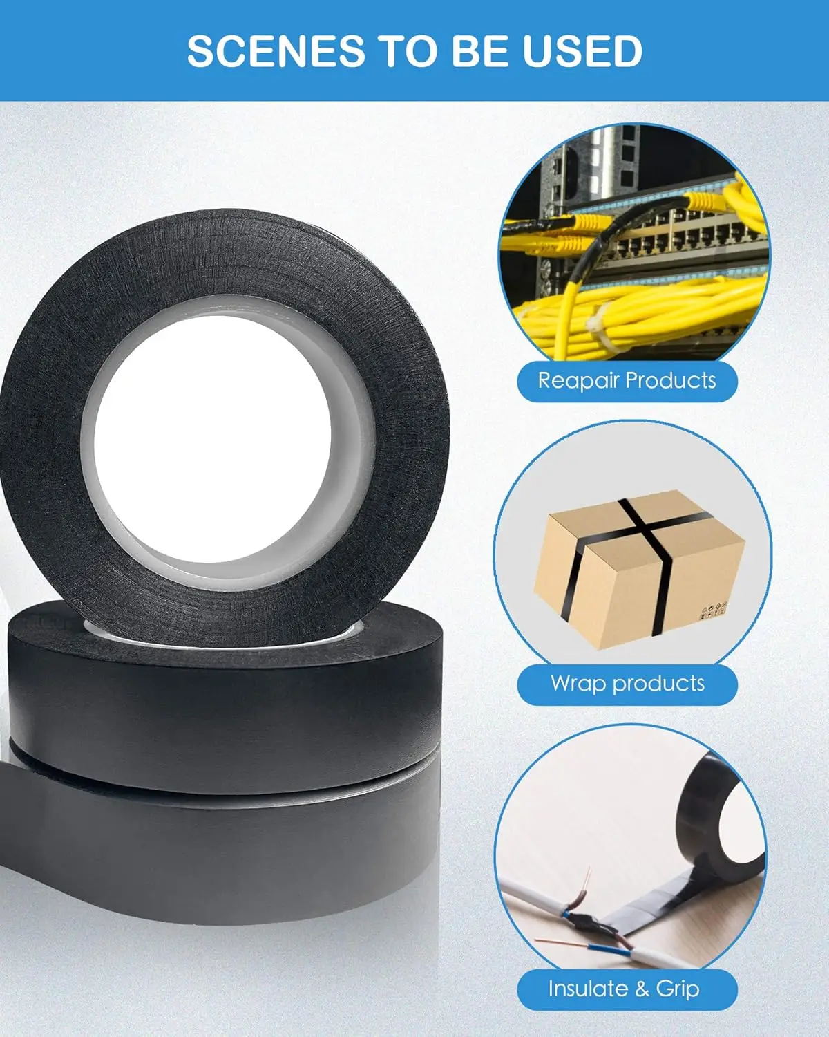 Waterproof Tape PVC Black Electrical Tape Electric Insulation Wire Wrapping Tape Multipurpose Heat-Resistant Adhesive