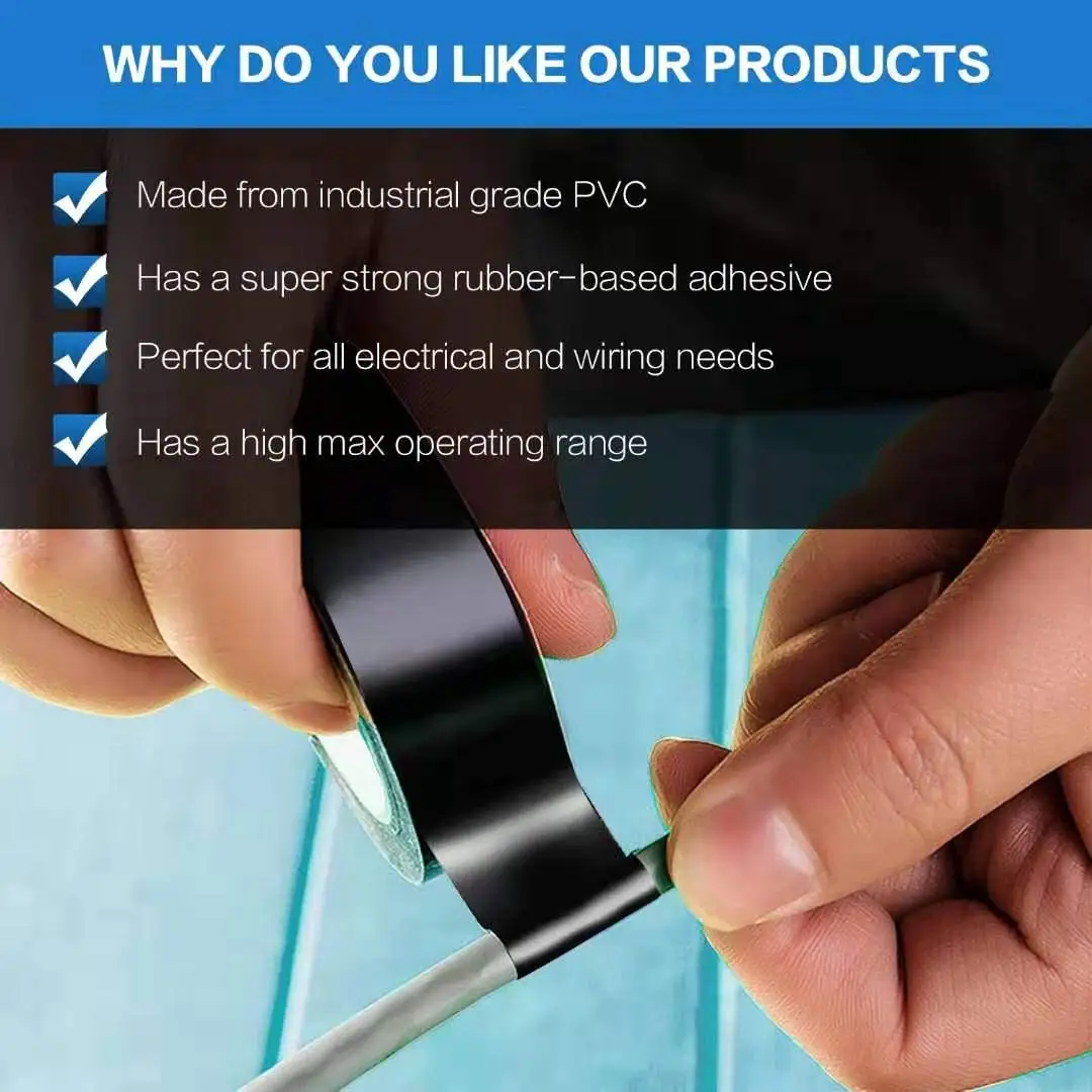 Waterproof Tape PVC Black Electrical Tape Electric Insulation Wire Wrapping Tape Multipurpose Heat-Resistant Adhesive