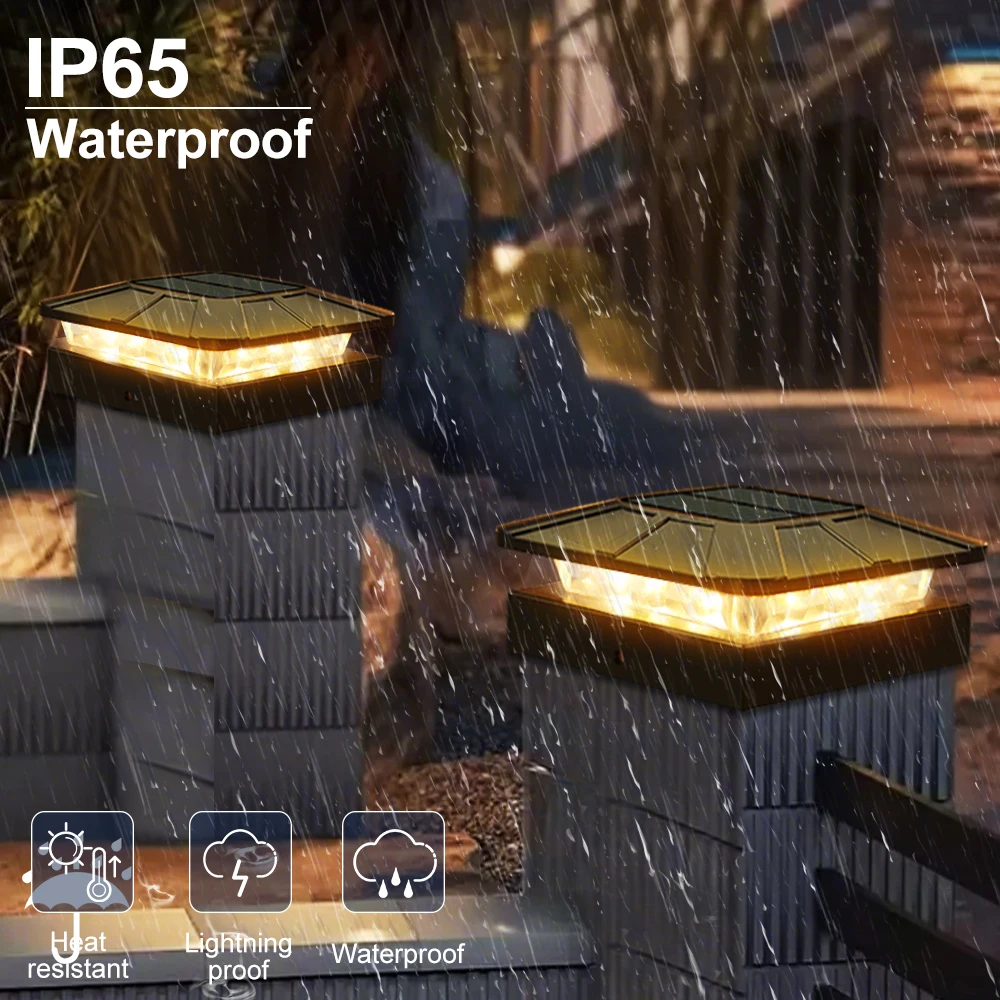 4x4in Solar Post Cap Lights Outdoor with 3 Modes Waterproof Fence Light Solar Powered for Deck Yard Garden Patio Outside Decor