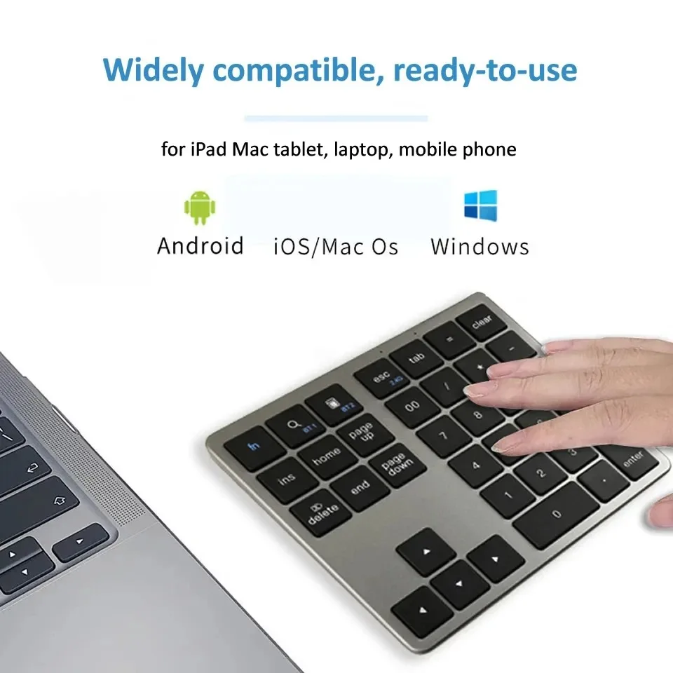 Wireless Numeric Keypad K35, 2.4Ghz & Bluetooth Dual Mode USB-C Rechargeable Numpad for Windows Android iOS