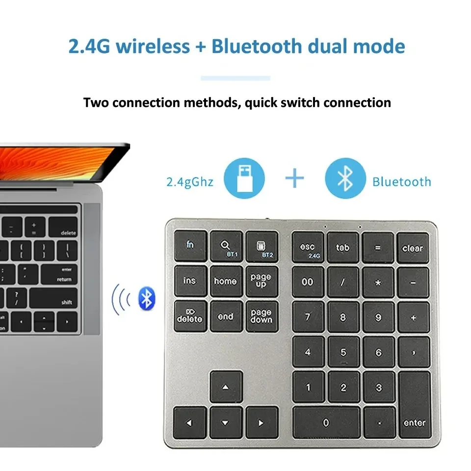 Wireless Numeric Keypad K35, 2.4Ghz & Bluetooth Dual Mode USB-C Rechargeable Numpad for Windows Android iOS