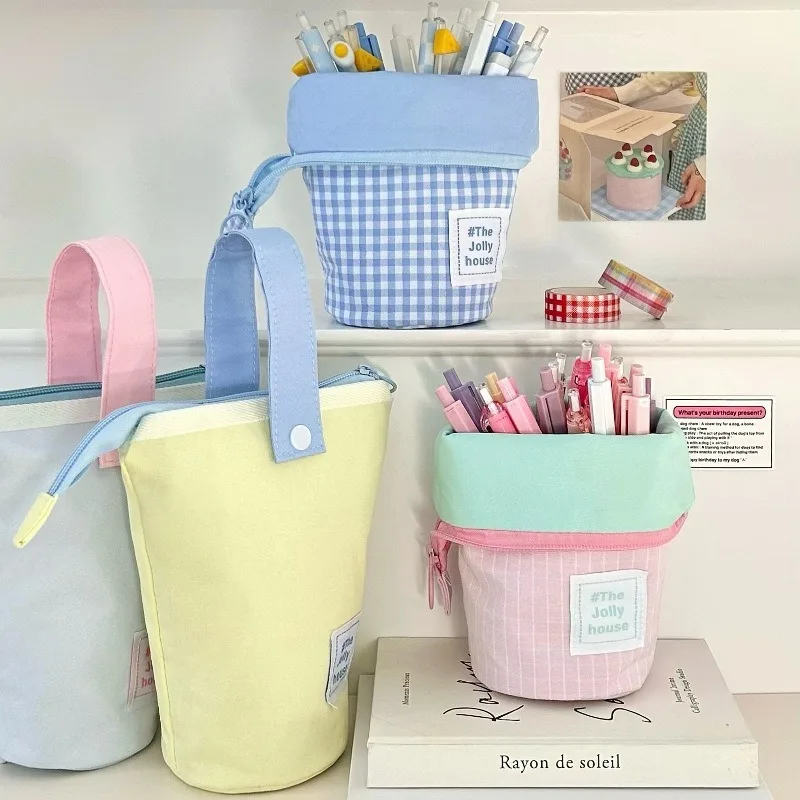 High-value pen holder pencil case Japanese ins boys and girls high school students large-capacity pencil case can stand statione