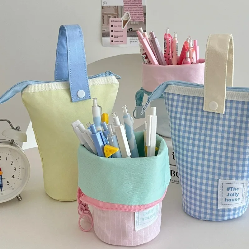 High-value pen holder pencil case Japanese ins boys and girls high school students large-capacity pencil case can stand statione
