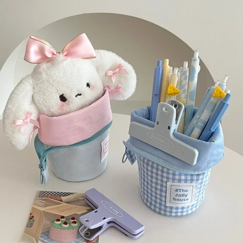 High-value pen holder pencil case Japanese ins boys and girls high school students large-capacity pencil case can stand statione