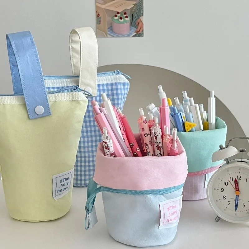 High-value pen holder pencil case Japanese ins boys and girls high school students large-capacity pencil case can stand statione