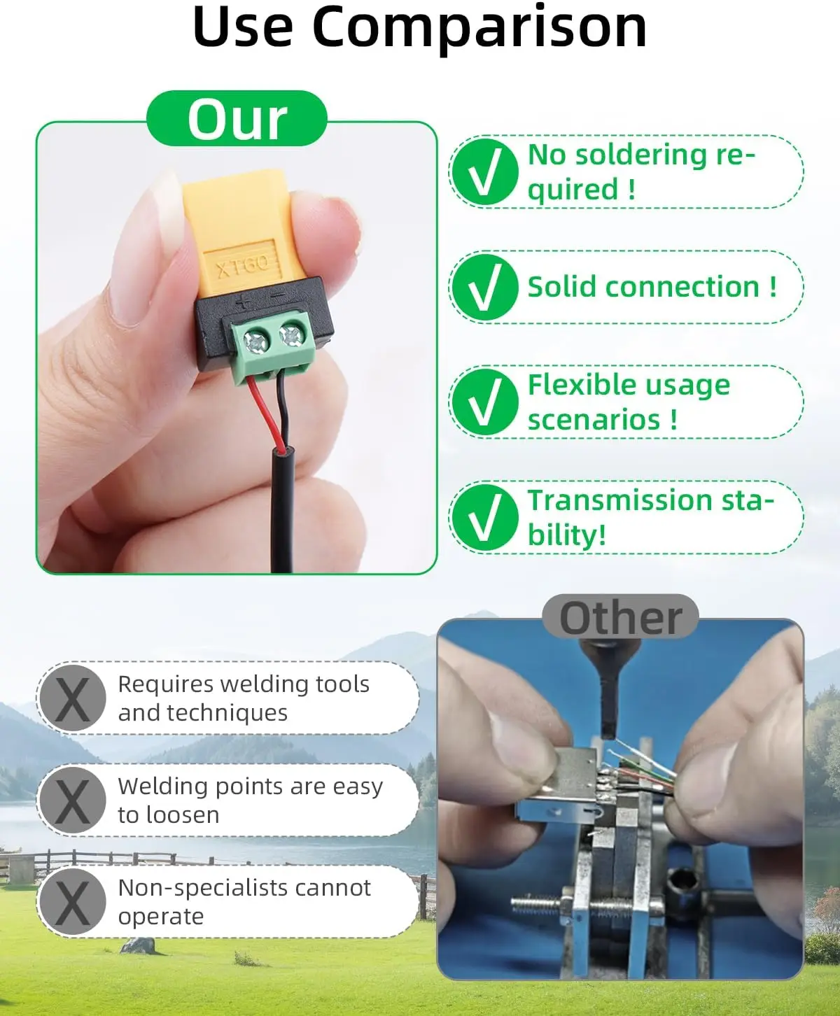 2-Pin Terminal Solderless to XT60 Male Female Adapter Charging Connector For UAV Balance Charger Solar Panel Model Devices