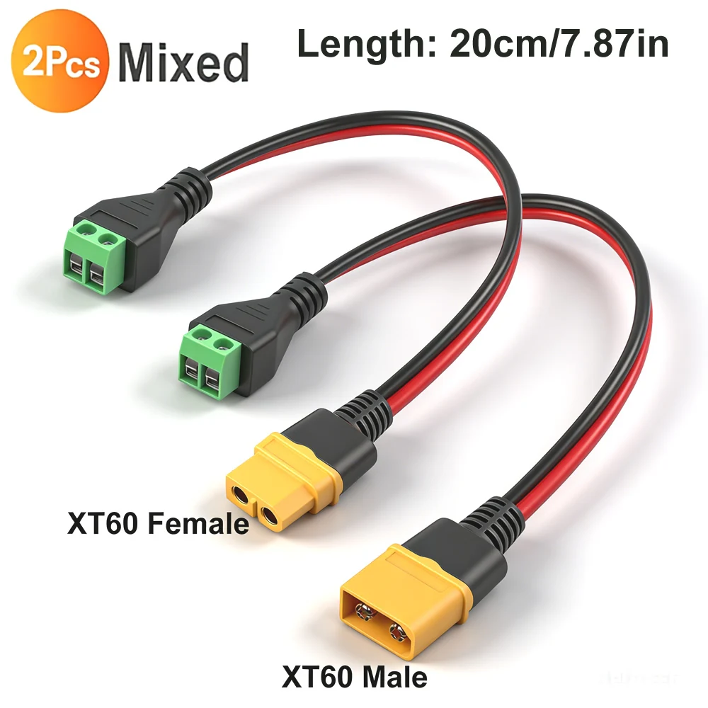 2-Pin Terminal Solderless to XT60 Male Female Adapter Charging Connector For UAV Balance Charger Solar Panel Model Devices