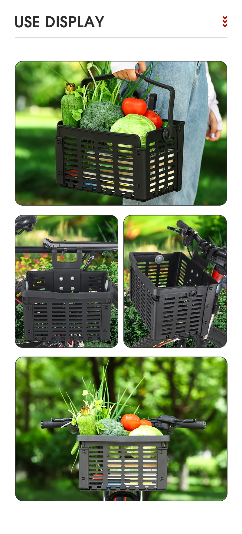 WEST BIKING Foldable Bicycle Basket Portable MTB Road Bike Handlebar Front Storage Rack Multifunctional Cycling Accessories