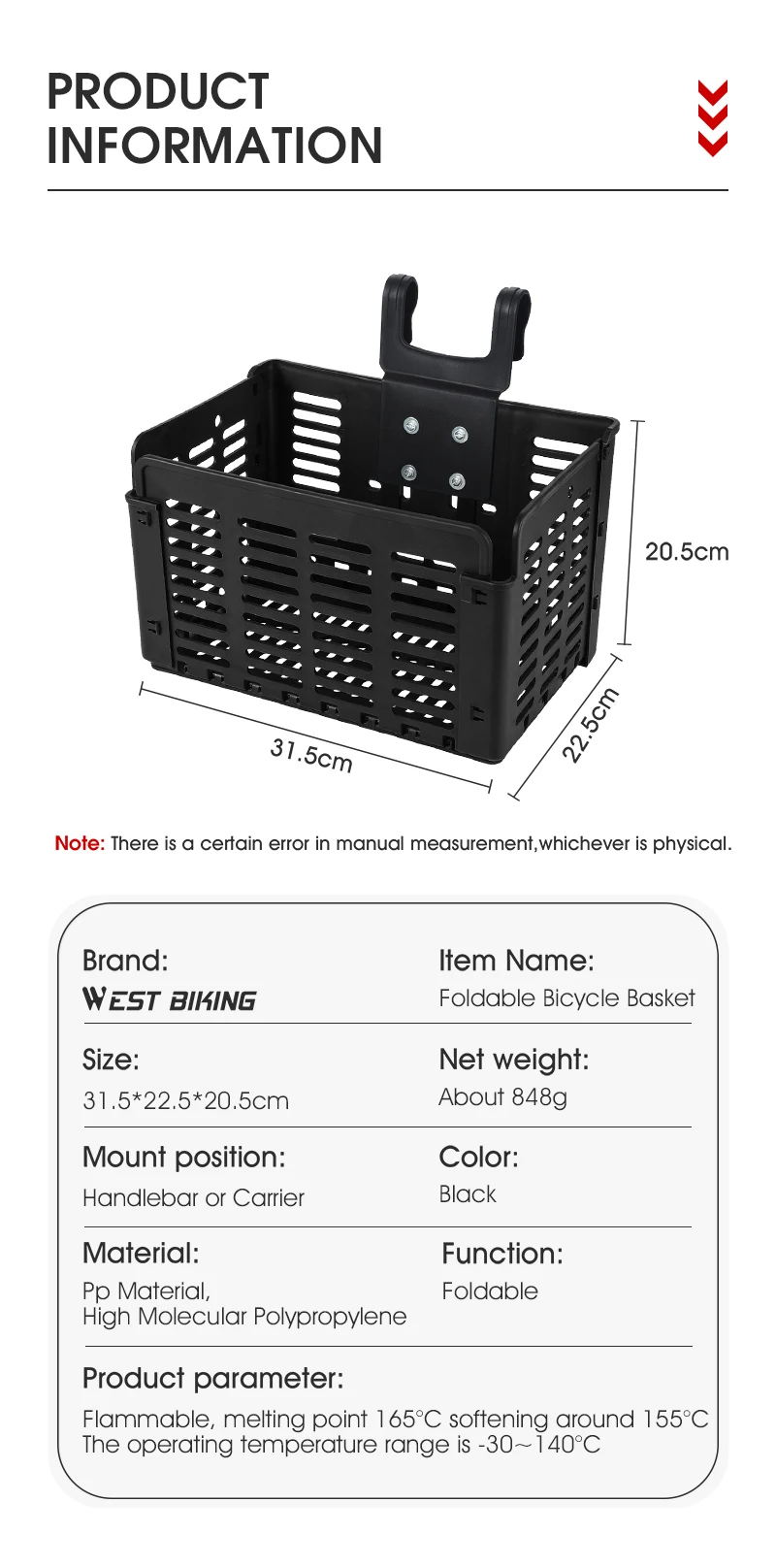 WEST BIKING Foldable Bicycle Basket Portable MTB Road Bike Handlebar Front Storage Rack Multifunctional Cycling Accessories