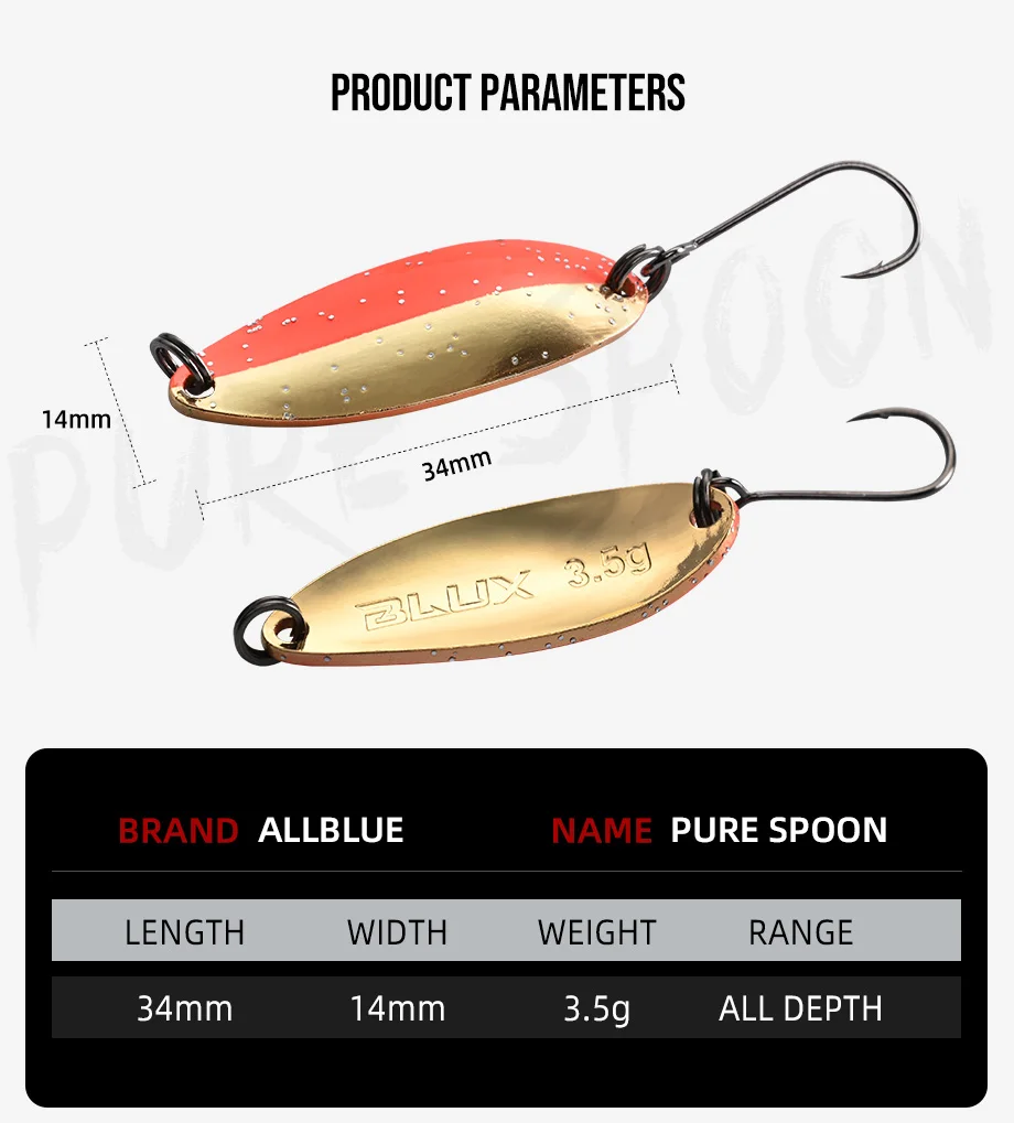 ALLBLUE Pure Spoon 3.5g Metal Bait Fishing Lure for Stream Area Trout Material Spinner Freshwater Fishing Tackle Gear