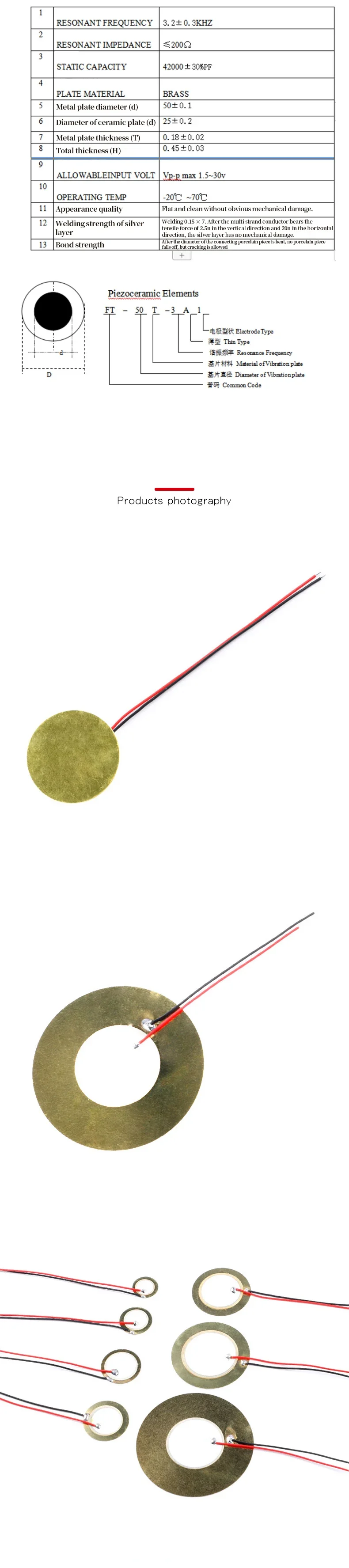 10/20PCS Piezoelectric Ceramic Wafer Kit 12/15/20/27/35/50MM Piezo Element with Wire for DIY Buzzer, Sensor & Vibration Projects