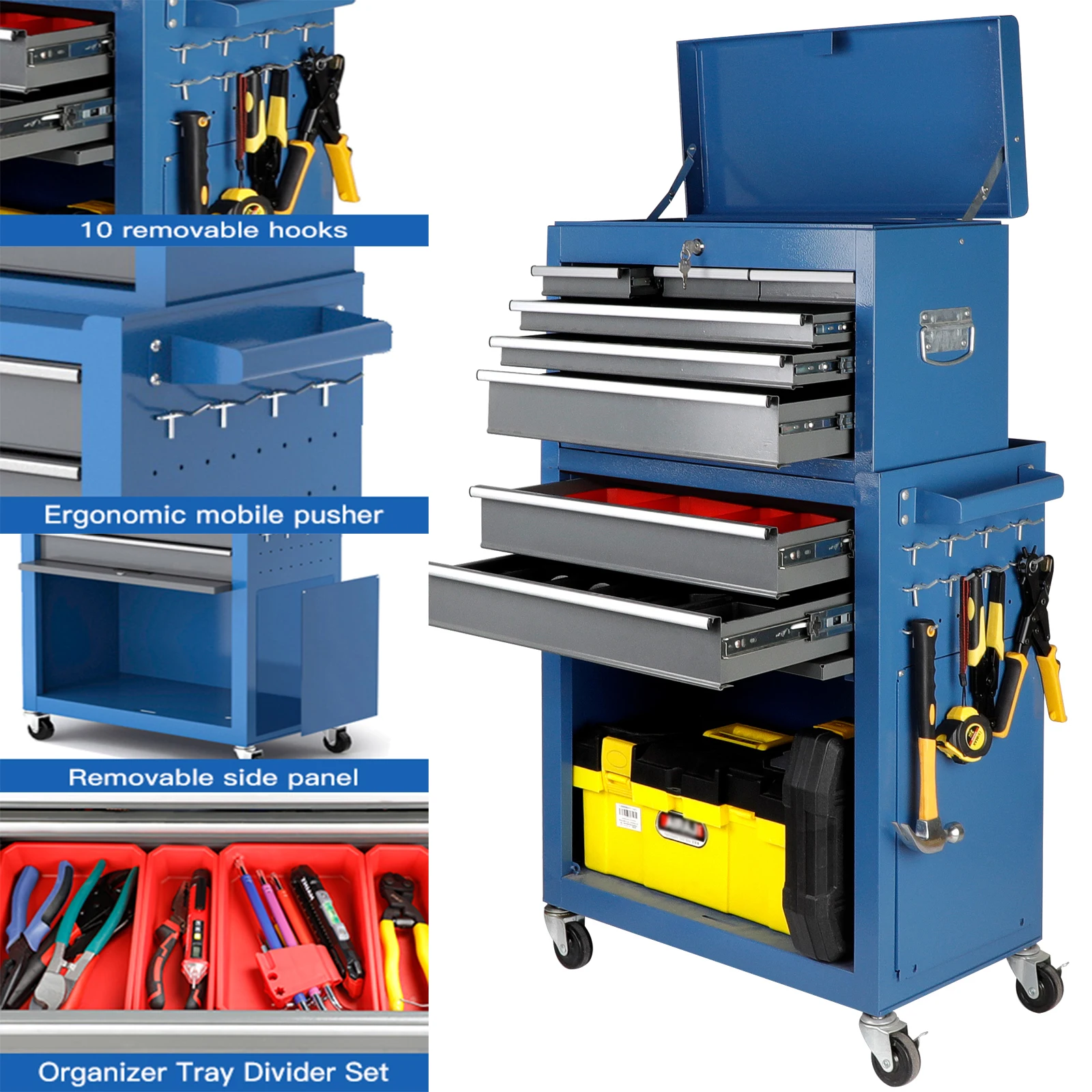 AIRAJ Large 8 Drawers Tool Chest,Rolling Tool Chest with Wheels,Heavy Duty Tool Storage Cabinet,with Tool Box Organizer