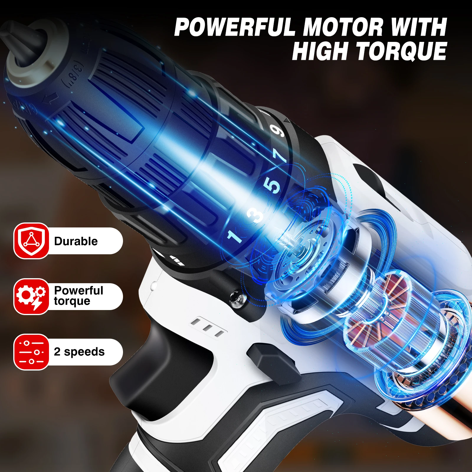 DayPlus Cordless Drill Set Electric Screwdriver Drill Set with 2-Variable Speed, 25+1 Torque,21V Li-ion Battery & Fast Charger