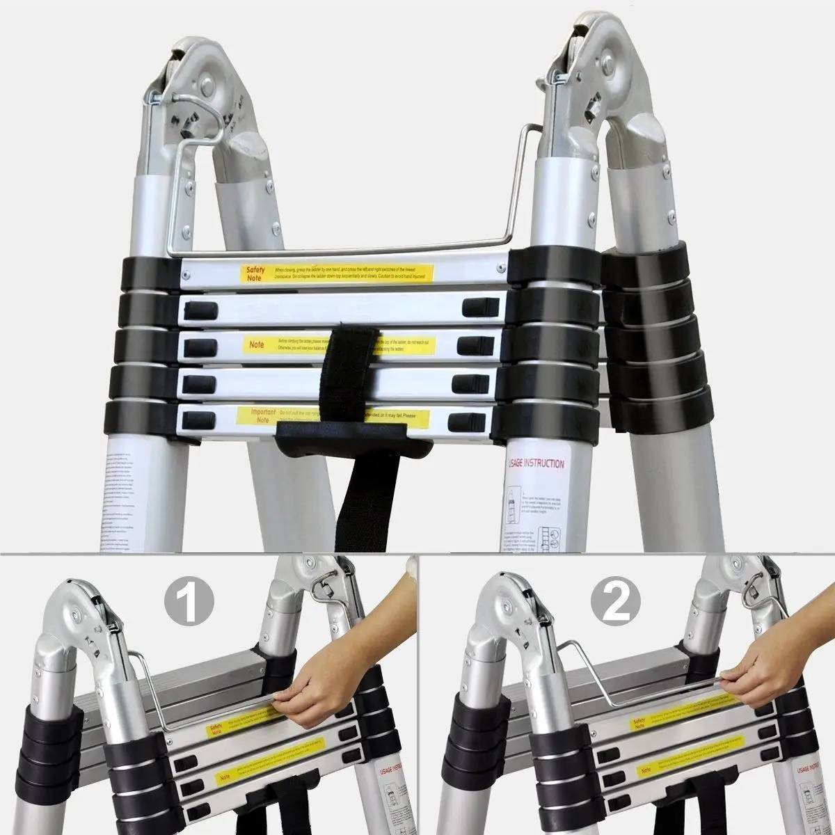 16.5FT(8.2ft+8.2ft)/5M Multi-Purpose Telescopic Aluminium Ladder,Extendable Folding Ladder, Non-Slip Steps, 150 kg Load Capacity