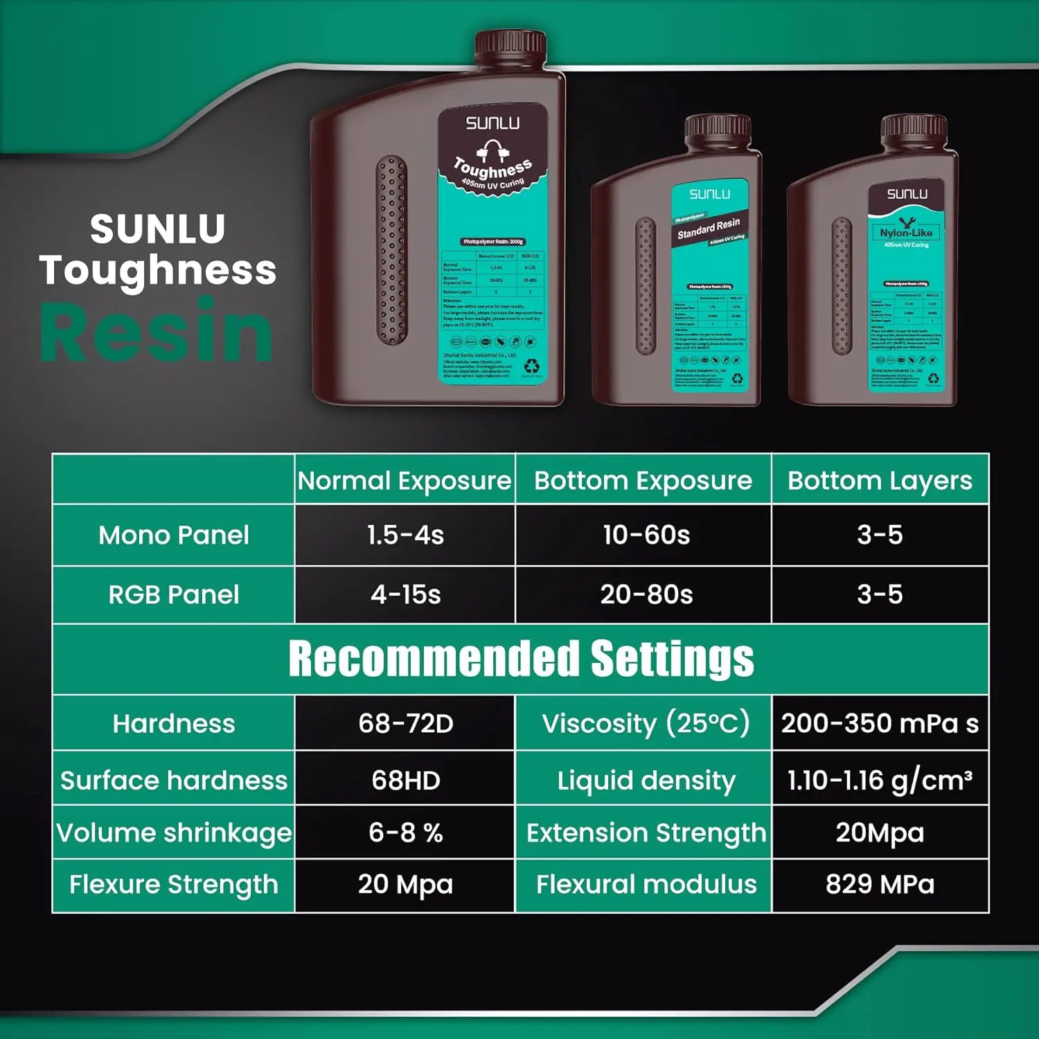 SUNLU 2KG Nylon-Like/ Toughness / High Temperature 3D Resin 405nm UV Resin For Most SLA/DLP/LCD 3D Printer Material UV Sensitiv