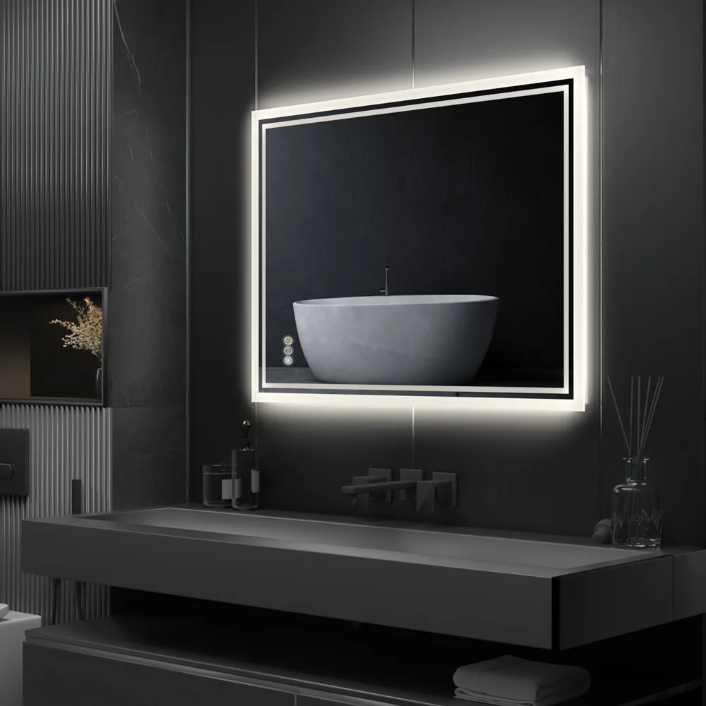 LUVODI LED Bathroom Mirror, Frameless Backlit Vanity Mirror, Dimmable 3-Color Light, Anti-Fog, Touch Sensor