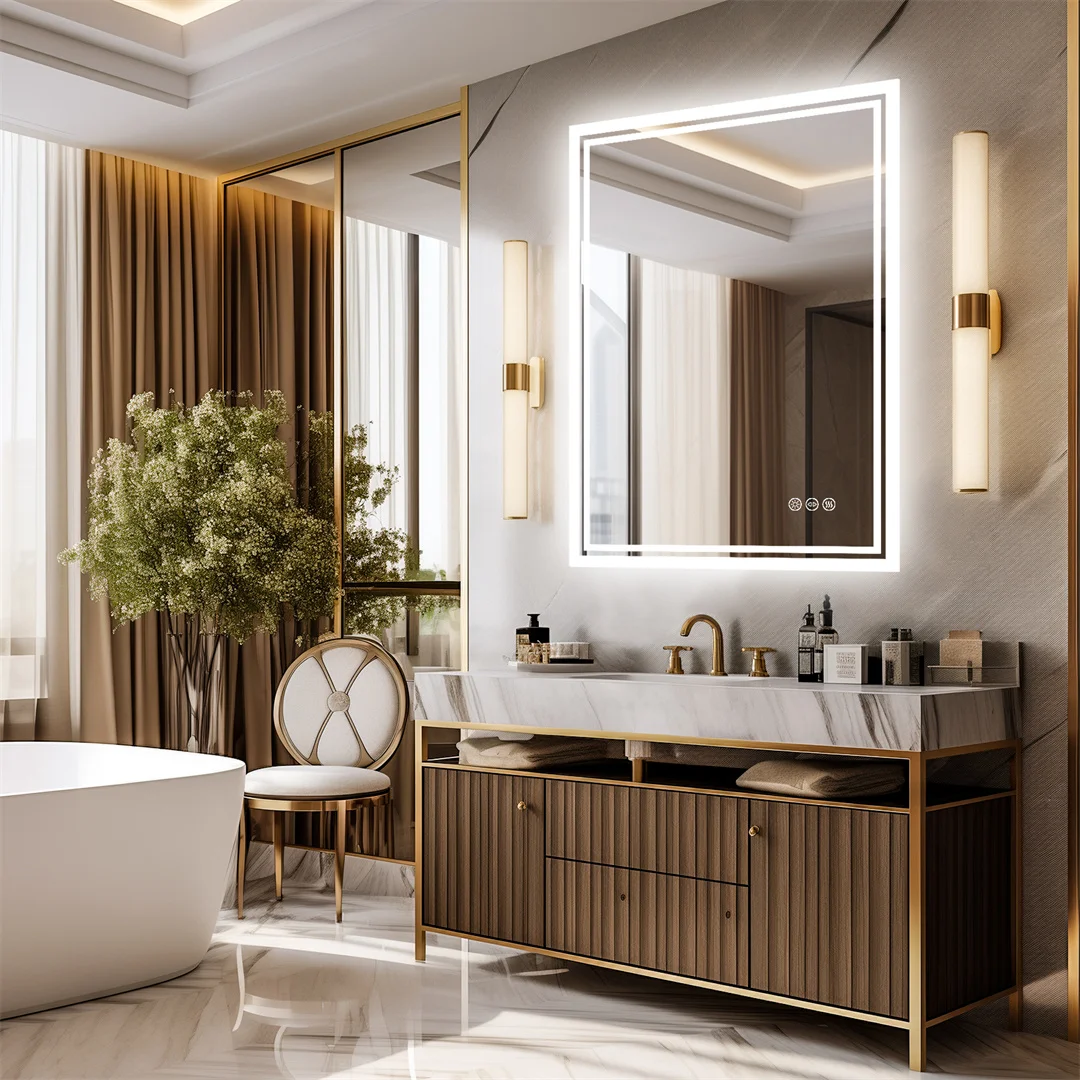 LUVODI LED Bathroom Mirror, Frameless Backlit Vanity Mirror, Dimmable 3-Color Light, Anti-Fog, Touch Sensor