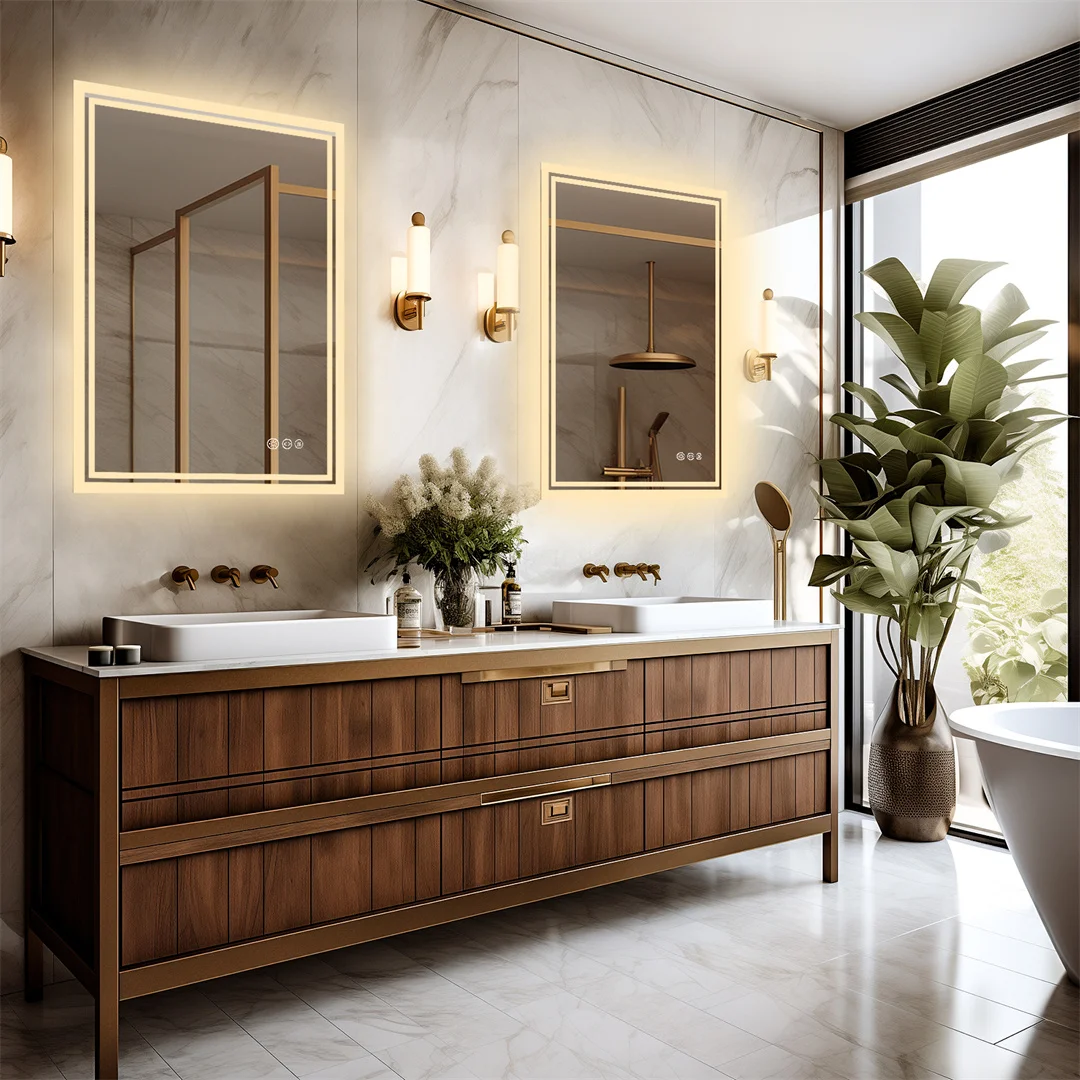 LUVODI LED Bathroom Mirror, Frameless Backlit Vanity Mirror, Dimmable 3-Color Light, Anti-Fog, Touch Sensor