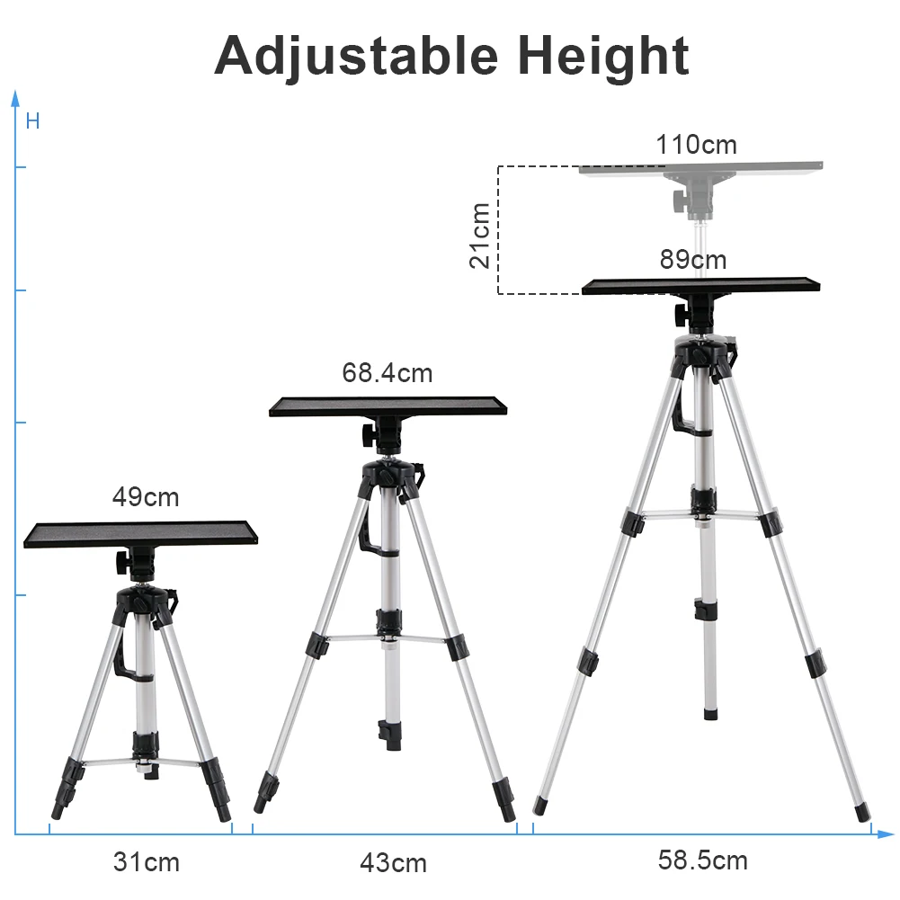 Tripod Projector Stand Foldable Laptop Stand Aluminum Projector Tripod with Plate and Carrying Bag Height Adjustable