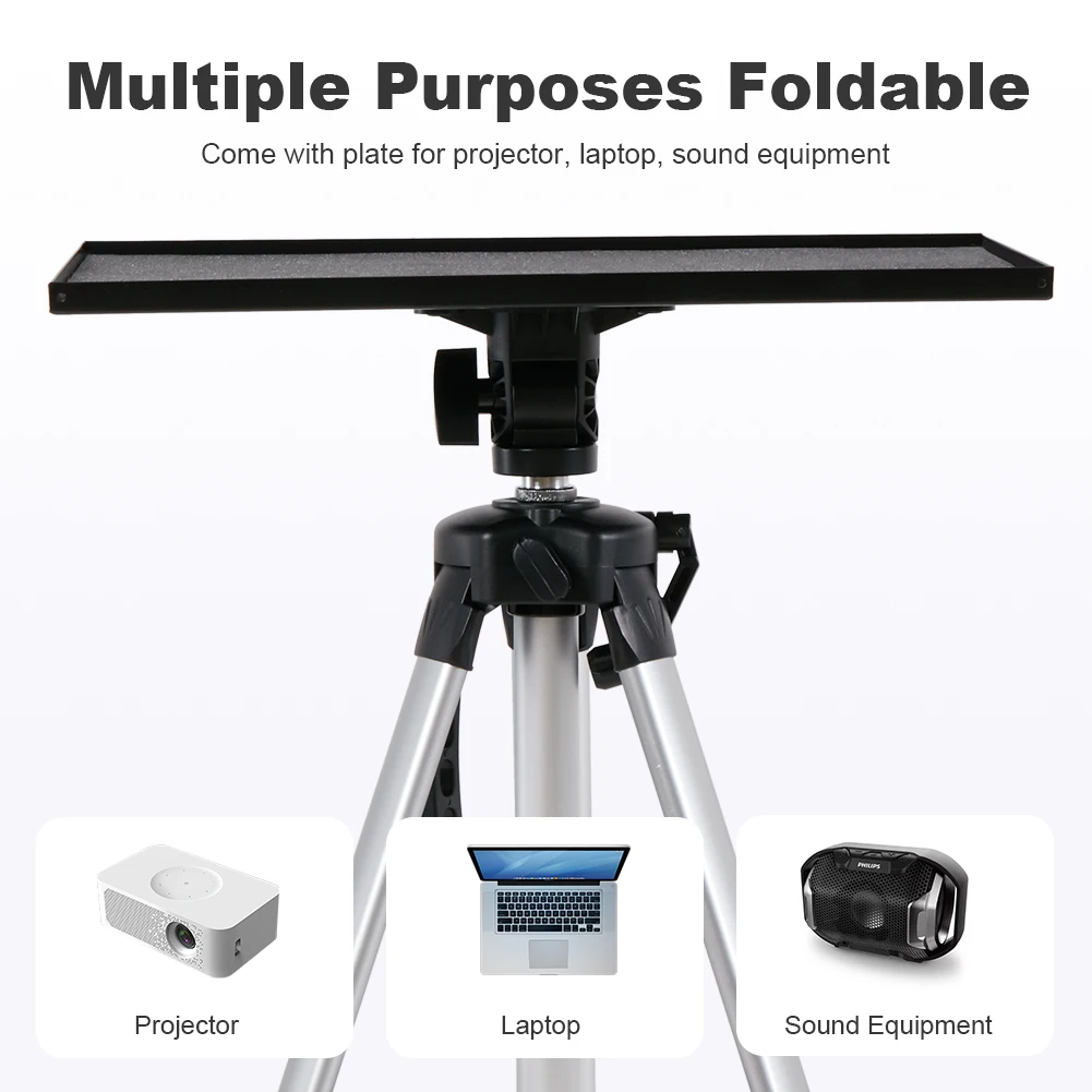 Tripod Projector Stand Foldable Laptop Stand Aluminum Projector Tripod with Plate and Carrying Bag Height Adjustable