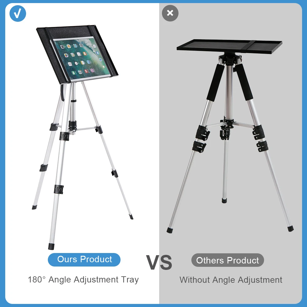 Tripod Projector Stand Foldable Laptop Stand Aluminum Projector Tripod with Plate and Carrying Bag Height Adjustable
