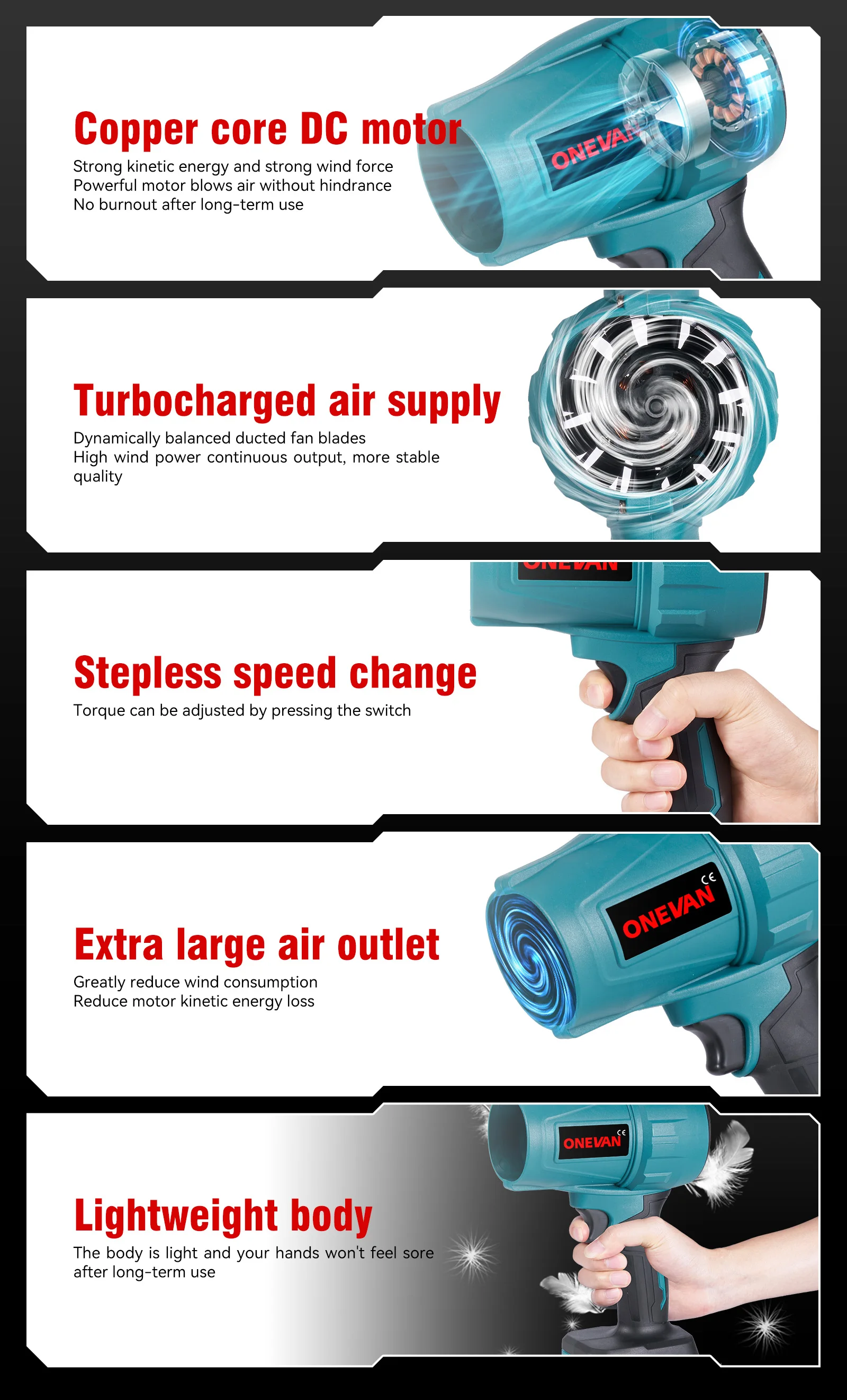 Brushless 3500W Electric Turbo Blower 350M/S Violent Car Dryer Handheld Dust Jet Fan Snow Clean Tool For Makita 18V Battery Pin