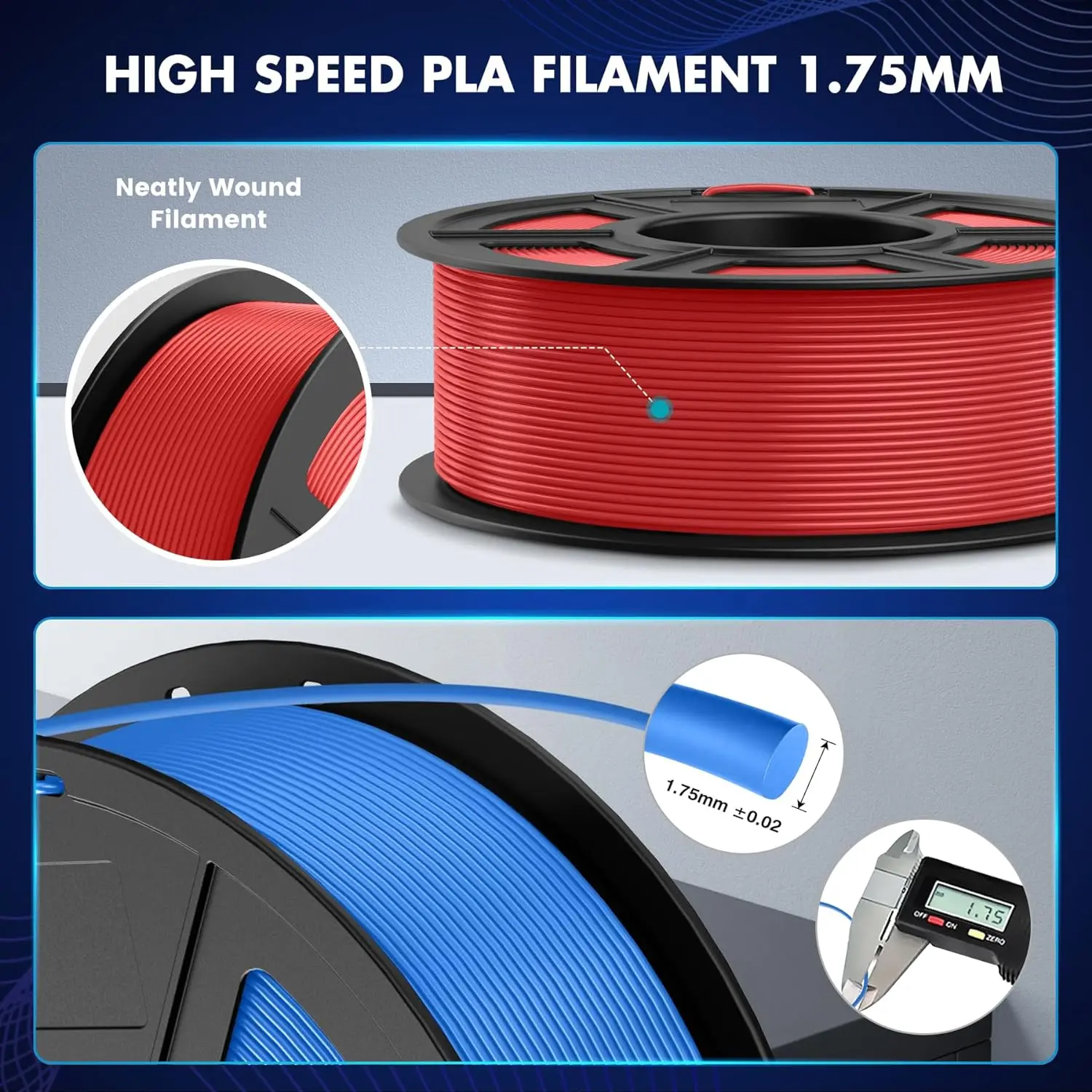 SUNLU 5KG High Speed PLA 3D Printer Filament 1.75mm Fast Printing Speed 600 mm/s Neatly Wound for FDM 3D Printing Materials