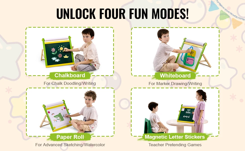 SucceBuy Tabletop Children Magnetic Drawing Board 3-in-1 Double-Sided Kids Art Easel with Painting Accessories for Girls Toy