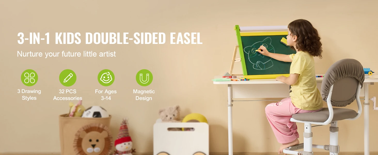 SucceBuy Tabletop Children Magnetic Drawing Board 3-in-1 Double-Sided Kids Art Easel with Painting Accessories for Girls Toy