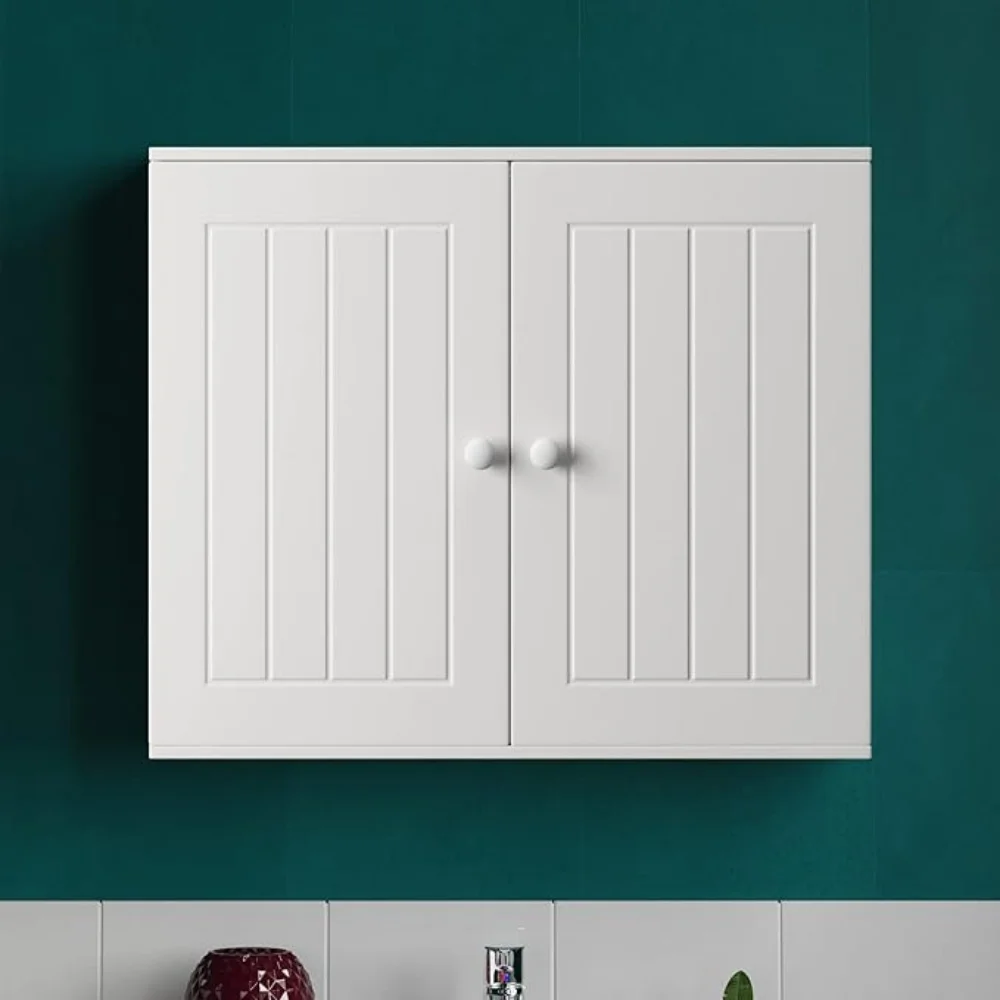 Hanging Bathroom Storage Cabinet Wall Cupboards with Double Doors Adjustable Shelf Bathroom Home Furniture White